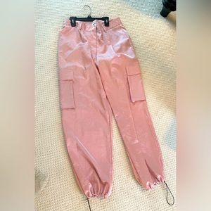 Satiny, shiny light pink cargo jogger pants size L